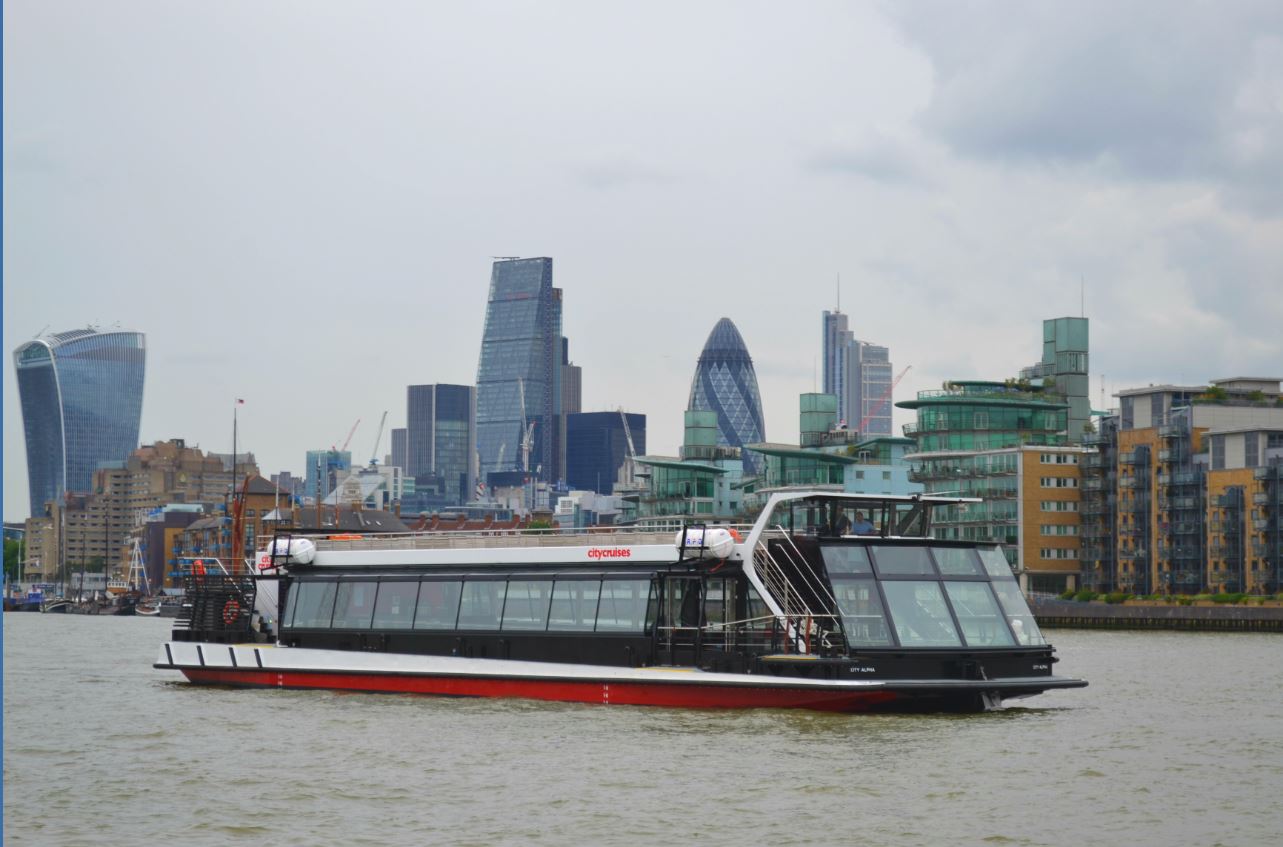 Enjoy a a sightseeing cruise in London onboard a modern Thames Cityliner