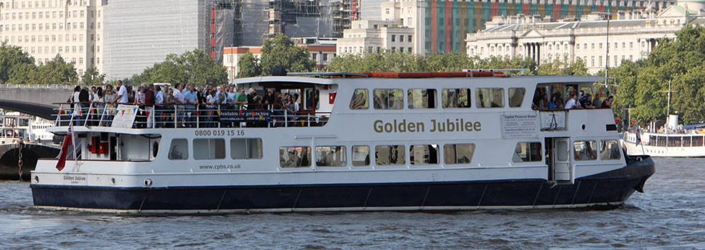 The Golden Jubilee is one of the largest boats on the river Thames in London