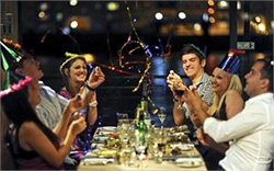 celebrate with colleagues on the Christmas dinner party boat on the Thames in London